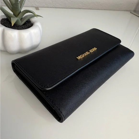 MICHAEL KORS Jet Set Travel SM Top Zip Shoulder Tote & Trifold Wallet Black NWT - Picture 13 of 16